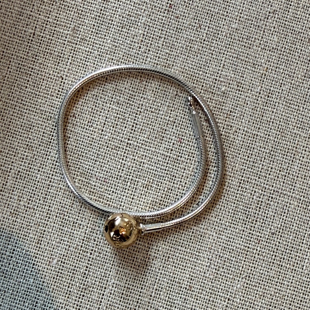 Pandora Two-Tone Silver Snake Chain Bracelet with Gold Bead